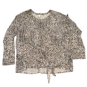 Nine Britton Cheetah Side Tie Long Sleeve Crew Neck Shirt XXL